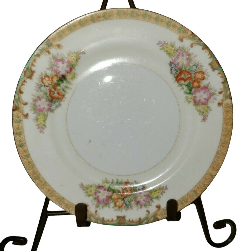 Diamond Hand Painted Floral China Plate Vintage 1940's